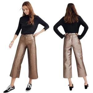 Madewell Slim Emmett Wide-Leg Crop Pants in Rose Gold Metallic, size 25 NWT